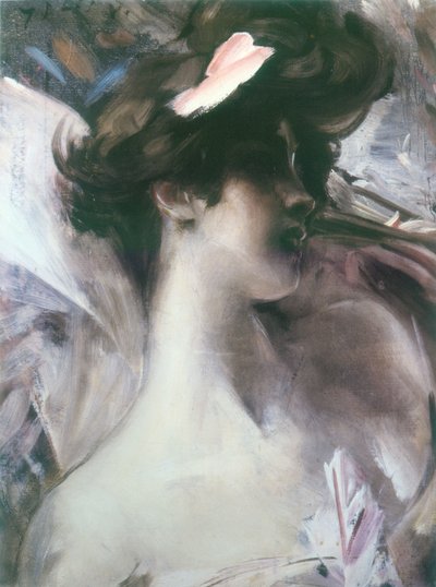 Cabeza de joven sobre fondo rosa de Giovanni Boldini